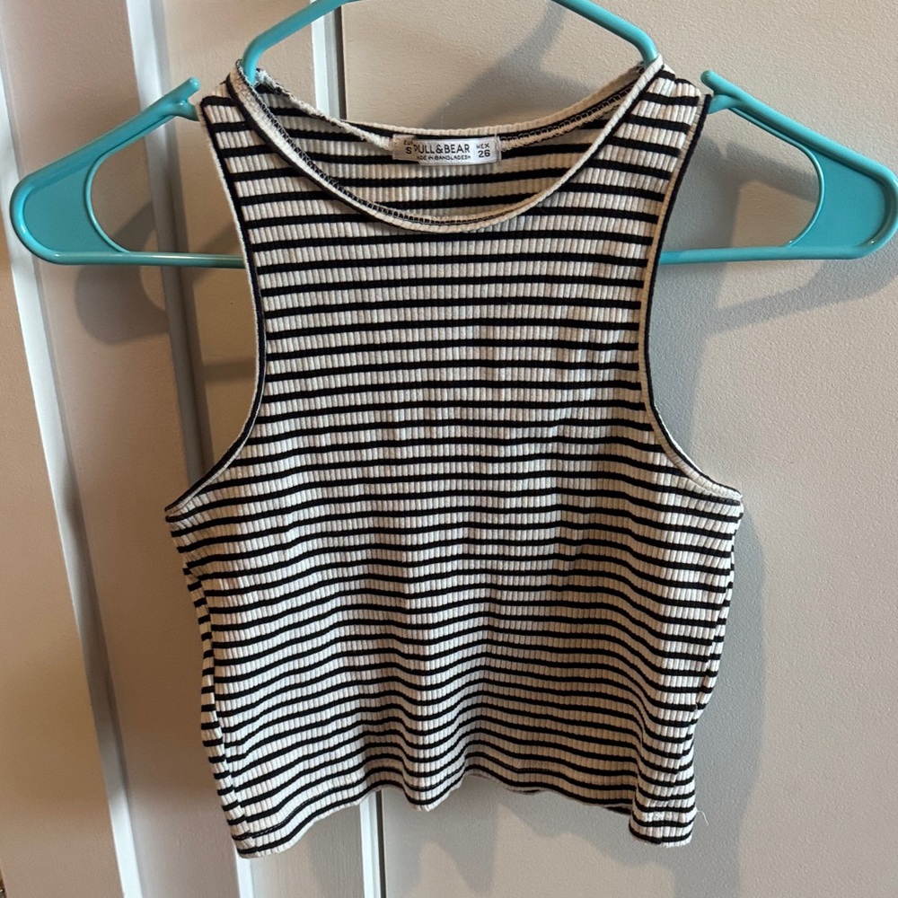 Pull&Bear Black and White Striped Tank Top